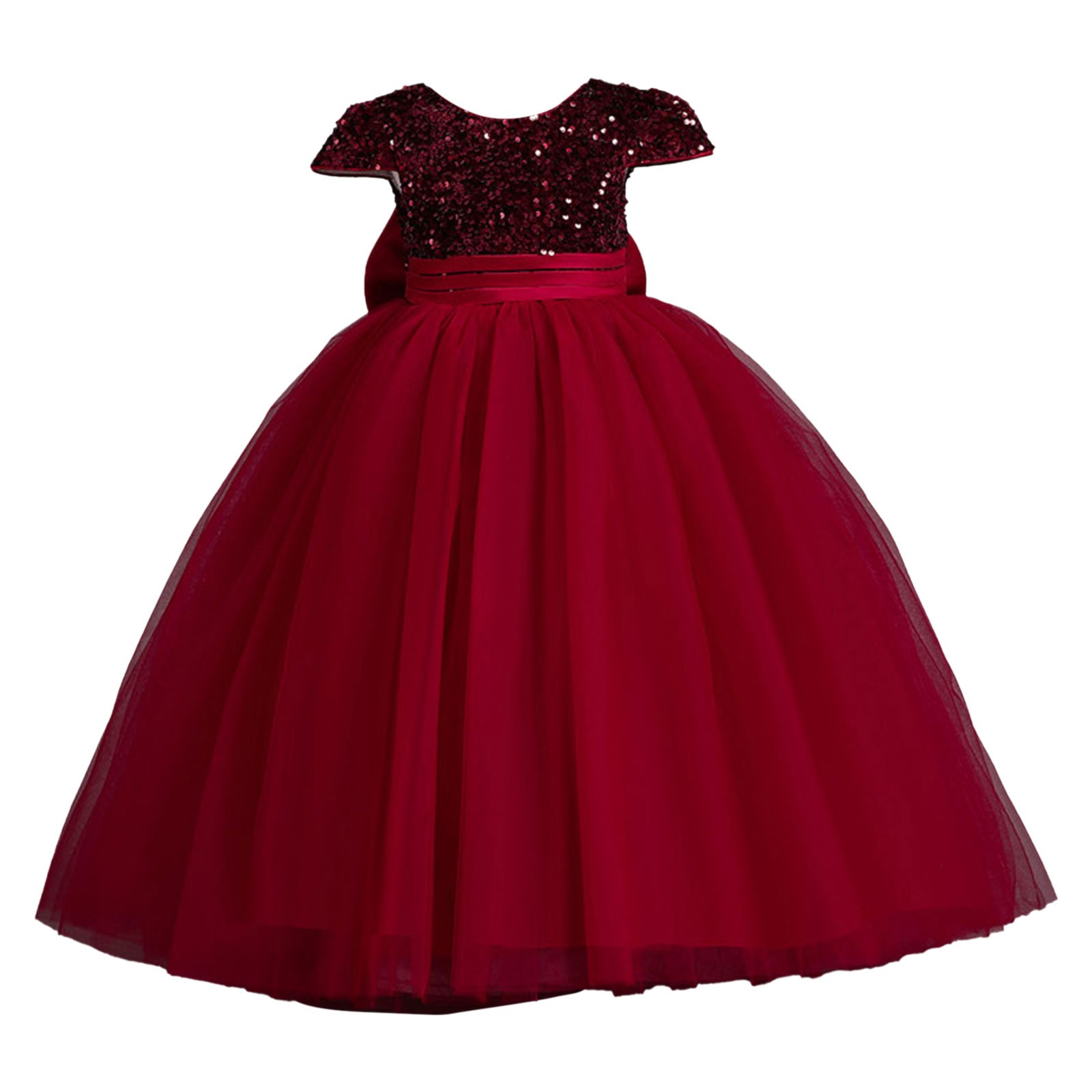 JSCDRPDWL Girls Dresses Girls Multi Color Sequins Short Sleeve Puffy Dress Piano Performance Banquet Evening Dresses Teen Dresses Red 8-9 Years